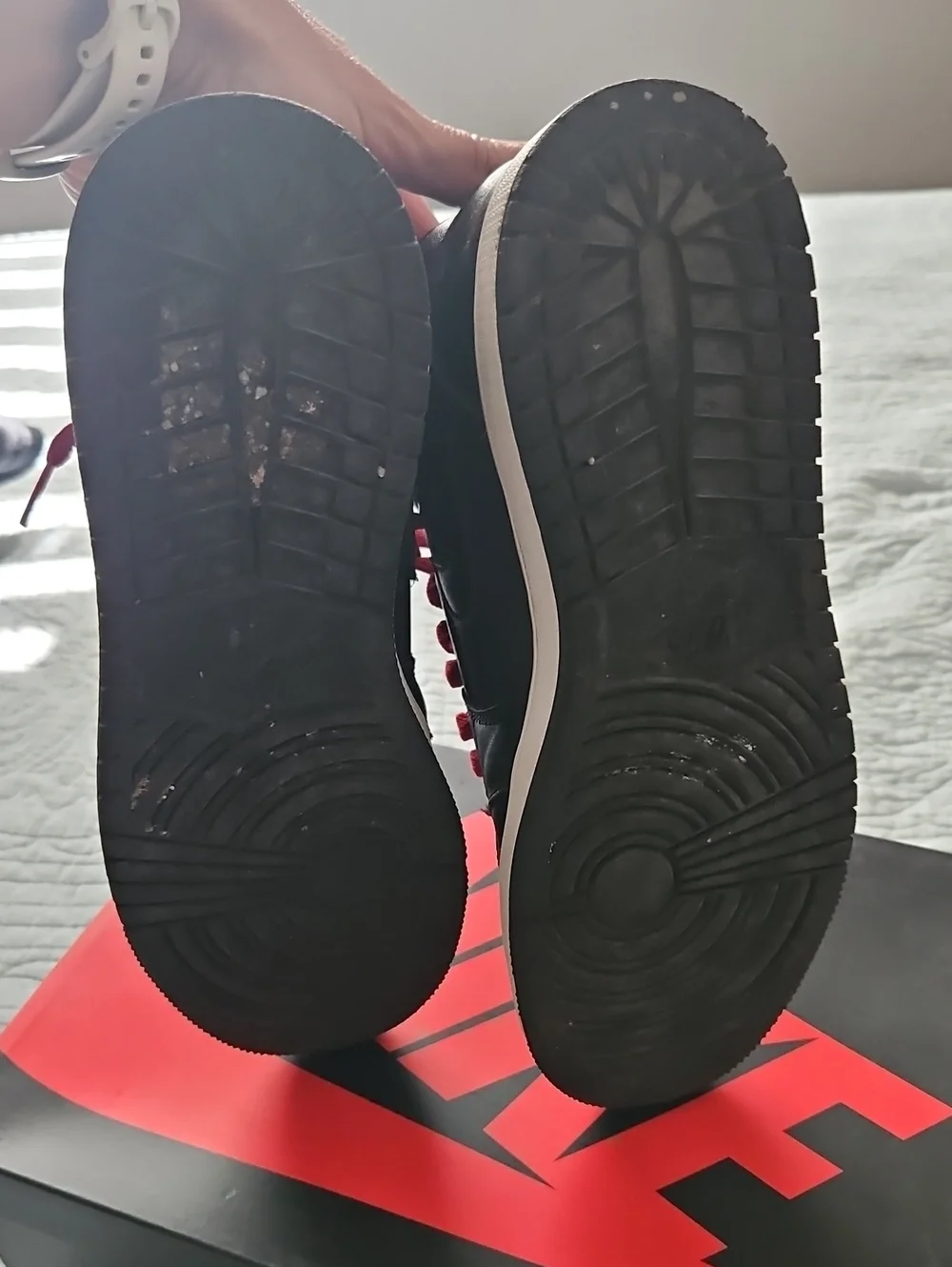 Nike Youth Black High-Top Sneakers with Red Accents
